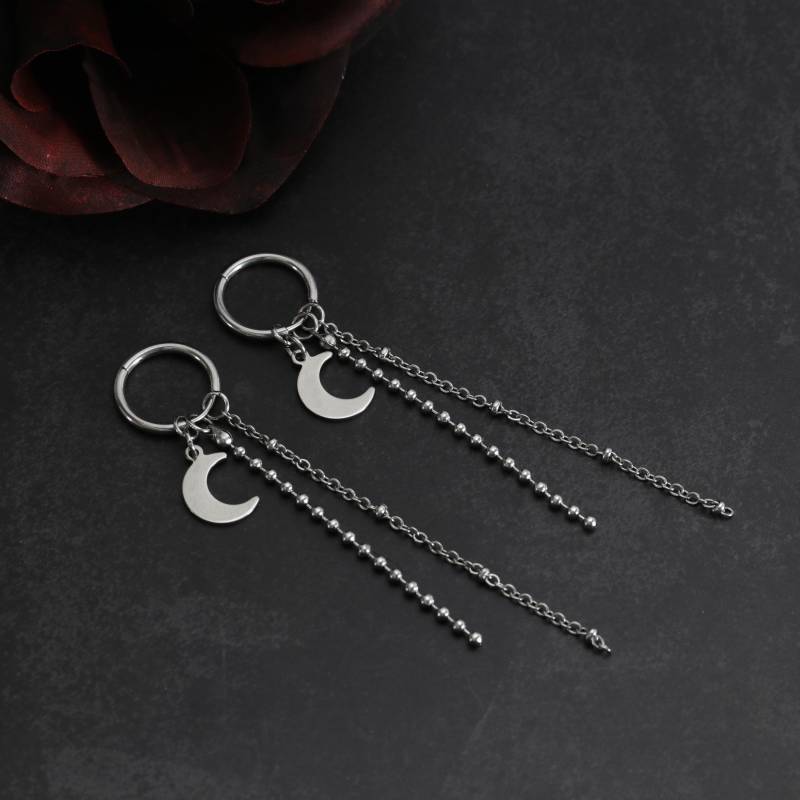 Handgemachte Mond Charm Titan Ohrringe - Y2K Layered Ketten Silber Alternative Emo Punk Rock von SARCZMS