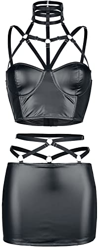 SARESIA 2-teiliges Harness Set Frauen Wäsche-Set schwarz M-L 100% Polyurethan Dessous, Romantik von SARESIA