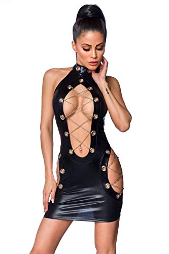 SARESIA Cutout Gogo Clubwear Wetlook-Minikleid mit Ösen und Ketten von SARESIA