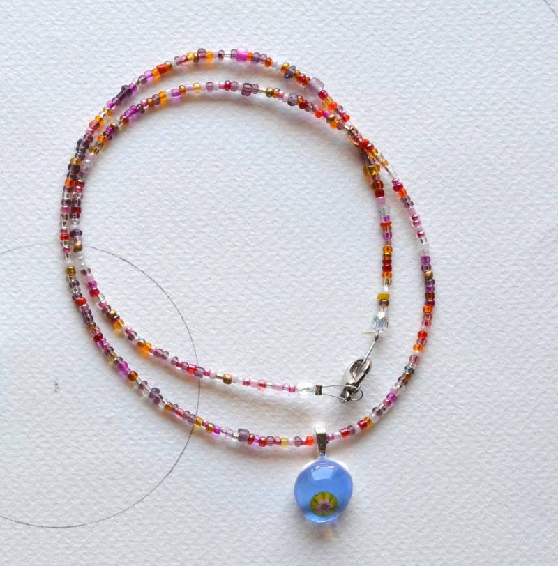 Ref 112 Millefiori Glas Anhänger Halskette Mit Perlenschnur von SARIYER