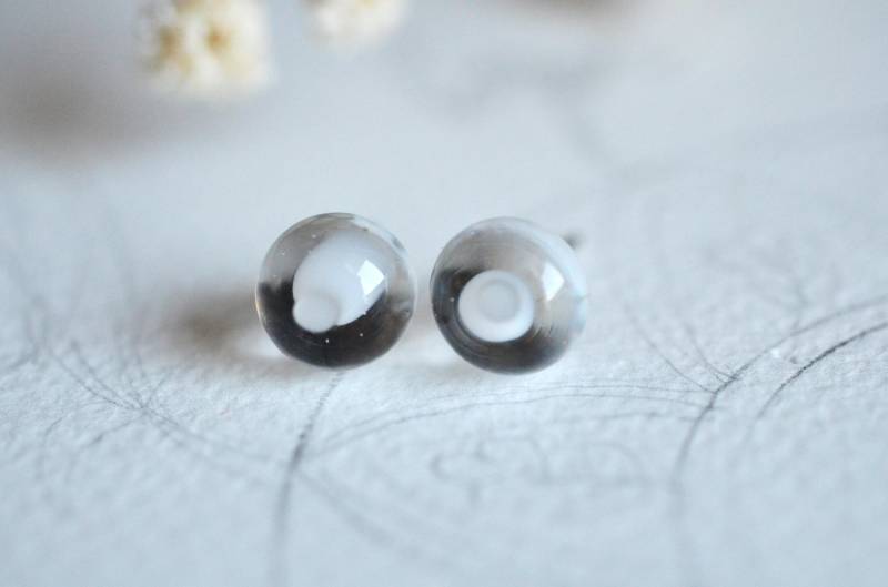 Ref 289 Seltene Ohrstecker Aus Klarem Und Weißem Glas Mit Sterling Silber von SARIYER