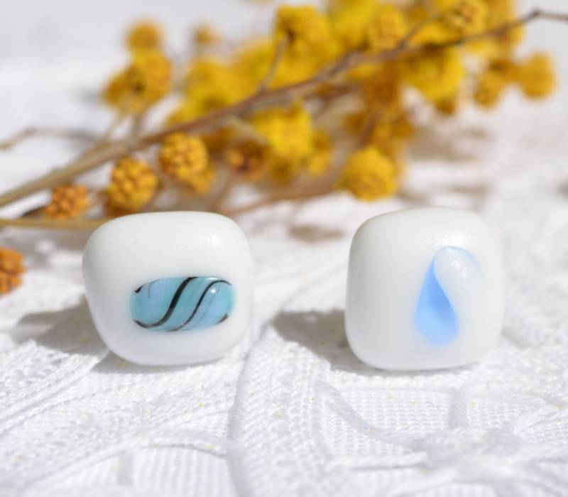 Ref 29 Sterling Silber Weiß Blau Filigrane Fusing-Glas-Schmuck, Sariyer von SARIYER