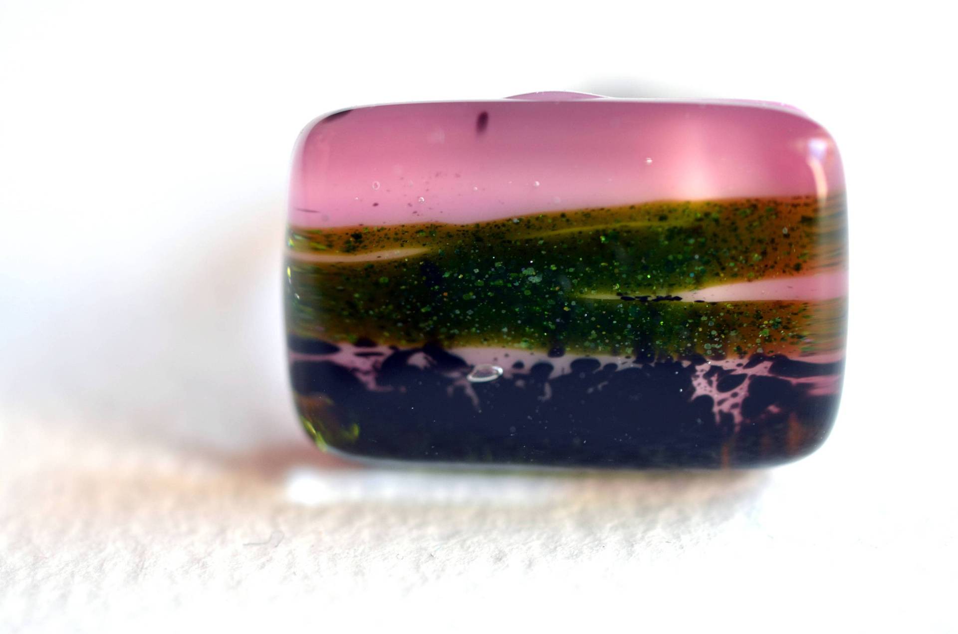 Ring Aus Geschmolzenem Glas Rosa Aventurin Grün Schwarz, Verstellbares Band von SARIYER