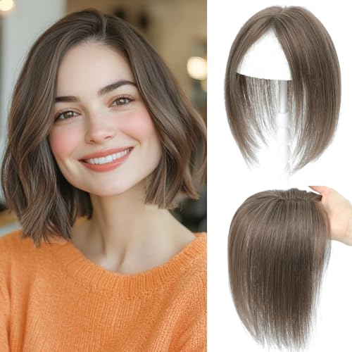 Haaraufsatz mit dünner werdendem Haar für Damen, 100 % Echthaar, 7 x 10 cm, handgeknüpft, Schweizer Basis-Topper, kein Pony, 30 g, Haarteil, 25,4 cm (Mittelrotbraun) von SARO-UP