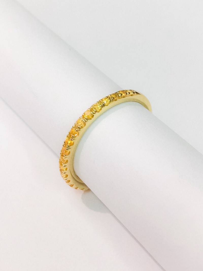 Citrine Eternity Band Ring/1, 8 Mm Citrin Pave Halben Schutzband Gelb Hochzeit Stapeln November Birthstone von SARRIEL