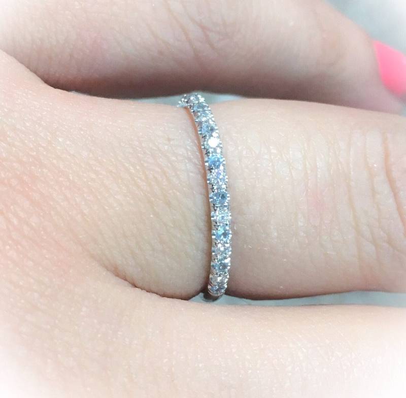 Diamant Aquamarin Halbe Ewigkeit Pave Band/1, 5 Mm Wechsel Stapelring 2 Birthstone Wedding März Push Geschenk von SARRIEL