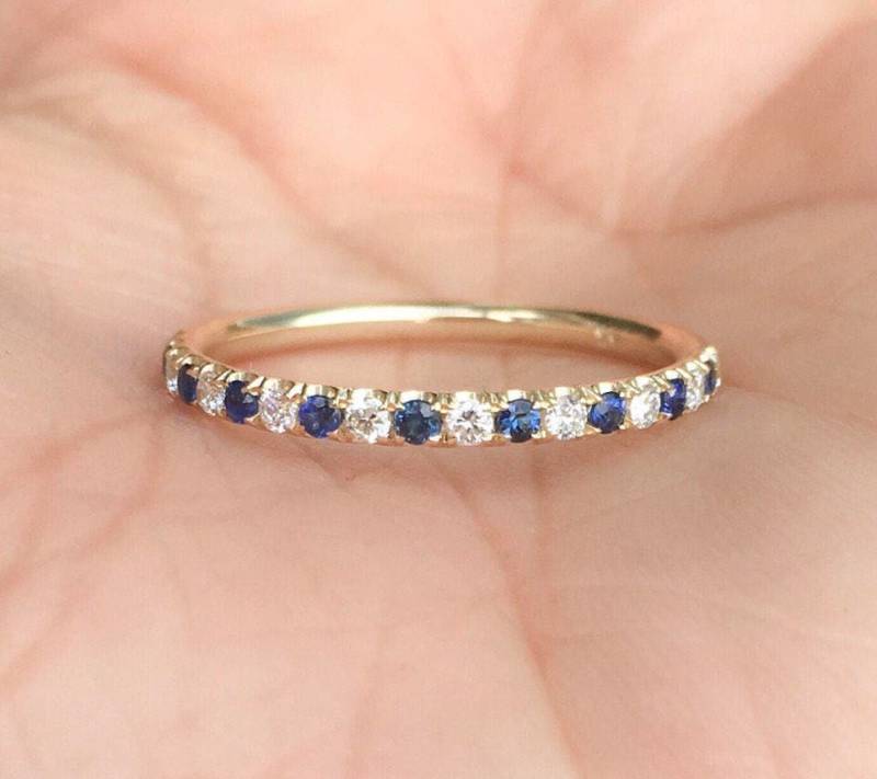 Diamant Blau Saphir Hälfte Eternity Band Pave Wechsel Sapphire Infinity 2 Mm Hochzeit Jubiläum September April Stack Ring von SARRIEL