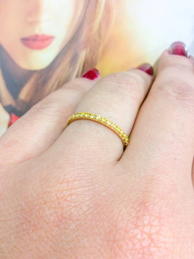 Gelber Saphir Eternity Band Pave Voll Infinity Ring Hochzeitsjubiläum November Birthstone Stacking von SARRIEL