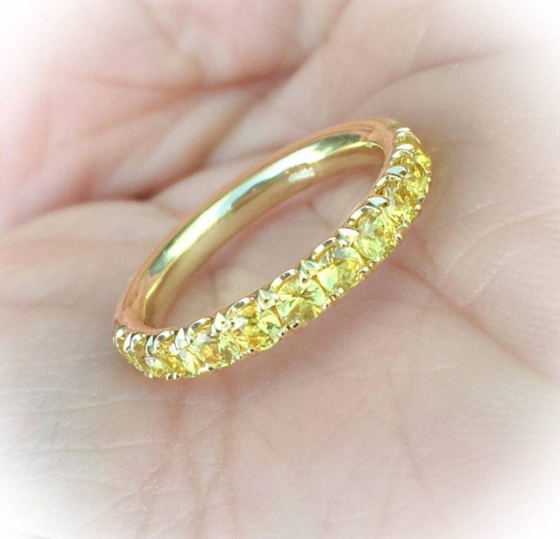 Gelber Saphir Halbe Eternity Band Pave Sapphire Bandring 3mm Hochzeitstag Gaurd September Birthstone Stacking von SARRIEL