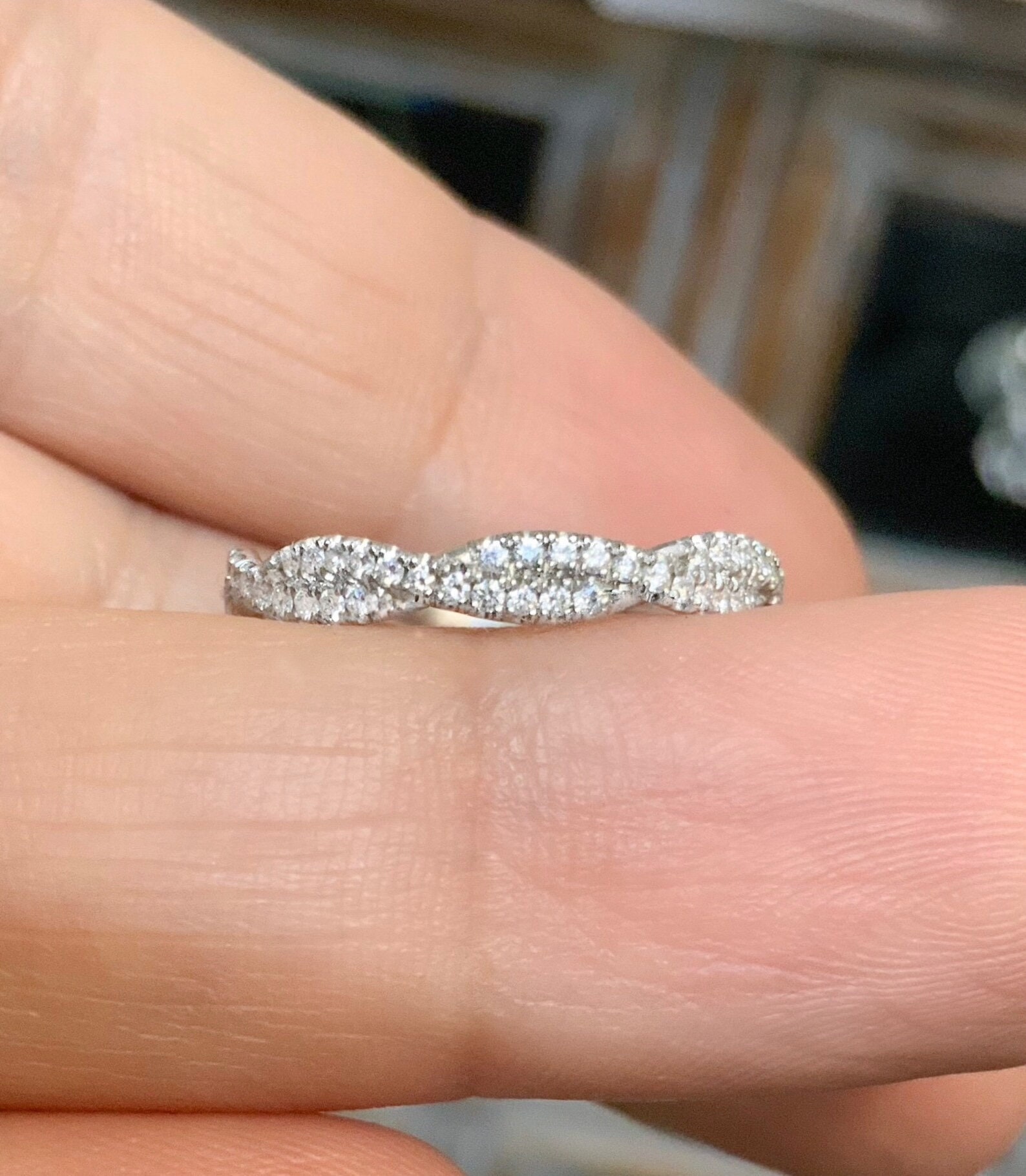 Lab Pulled Diamant Damen Halber Eternity Twist Ring/2.8 Mm Twistband Pave Infinity Twisted Ehering Stacking 14K 18K Platin von SARRIEL