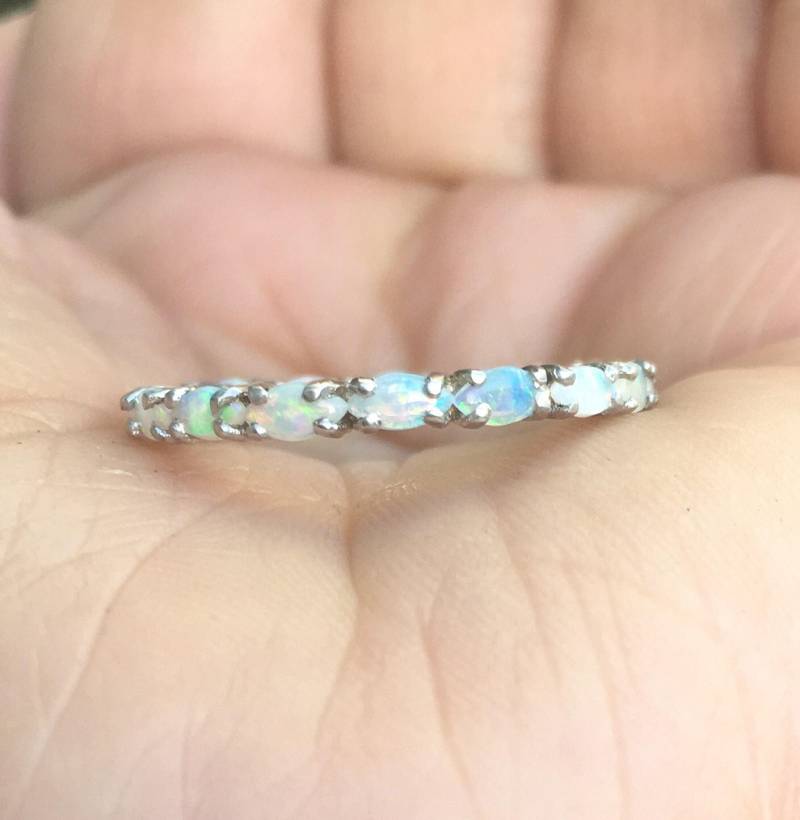 Opal Ring Marquise Volle Ewigkeit Ehering Einzigartiger Vintage Jahrestag Stacking Band Unendlichkeit Oktober Geburtsstein Überbacken von SARRIEL