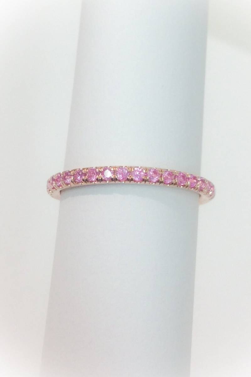 Rose Gold Rosa Saphir Halbe Eternity Band Pave Infinity Ring 1, 5 Mm Gaurd Oktober Birthstone Blushing Braut Ehering von SARRIEL