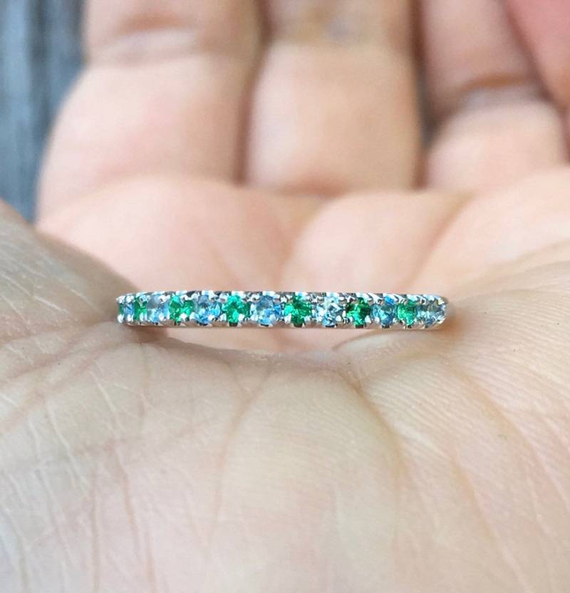 Smaragd Aquamarin Alternierende Halbe Ewigkeit 2 Mm Ring/Pave Ehering Jubiläum Stacking Infinity Schutzband von SARRIEL