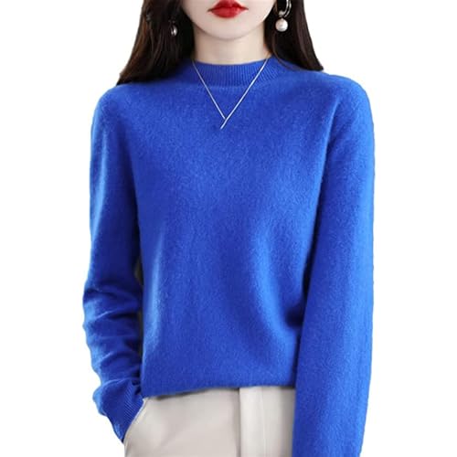 Cashmere Sweaters for Women, Cashmere Long Sleeve Crew Neck Soft Warm Pullover Knit Jumpers (Klein Blue,XL) von SARUEL