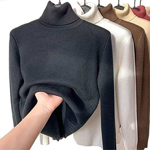 Winter Fleece Thick Knitted Bottoming Shirt, 2023 Casual Thick Turtleneck Sweater Soft Thermal for Women (Black,M) von SARUEL