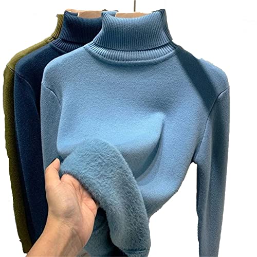 Winter Fleece Thick Knitted Bottoming Shirt, 2023 Casual Thick Turtleneck Sweater Soft Thermal for Women (Blue,M) von SARUEL