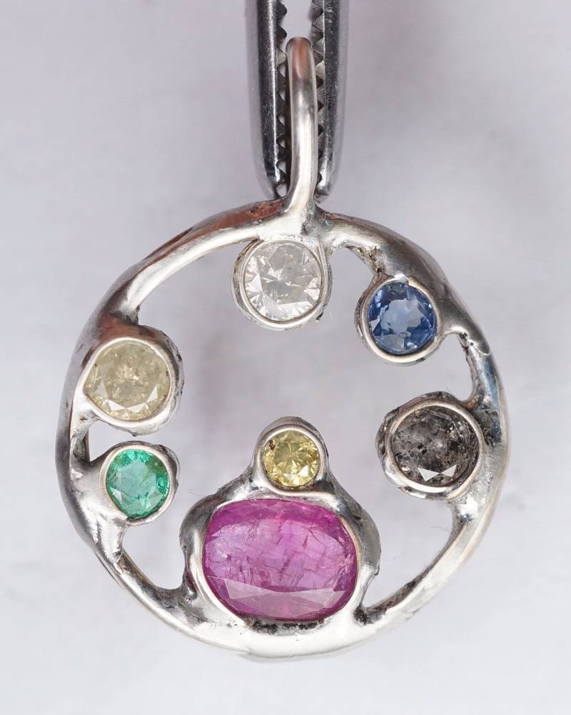 Saphir Smaragd Rubin Diamant Anhänger von SAS21Shop