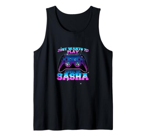 Herren SASHA - LEVEL UP mit Controller: WILL NUR SPIELEN Tank Top von SASHA Sohn Enkel Geburtstag Geschenkideen