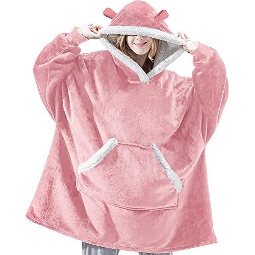 SASIGAYA Kuscheldecke mit Ärmel，Decke Hoodie Sweatshirt Einheitsgröße für Erwachsene, Männer, Frauen,Flanell Fleecedecke Tragbar Weiche Gemütliche Warme Komfortable Riesen-Hoodie（Rosa） von SASIGAYA