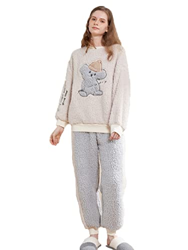 SASIGAYA Schlafanzug Damen Flanell Fleece Pyjama Hausanzug Loungewear Damen Freizeitanzug Kuschelige und Warmes Frauen Nachtwasche für Herbst/Winter Sleepwear von SASIGAYA