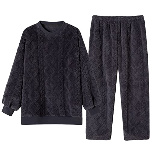 SASIGAYA Schlafanzug Damen Flanell Fleece Pyjama Hausanzug Loungewear Damen Freizeitanzug Kuschelige und Warmes Frauen Nachtwasche für Herbst/Winter Sleepwear von SASIGAYA