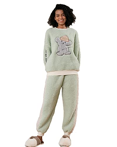 SASIGAYA Schlafanzug Damen Flanell Fleece Pyjama Hausanzug Loungewear Damen Freizeitanzug Kuschelige und Warmes Frauen Nachtwasche für Herbst/Winter Sleepwear von SASIGAYA