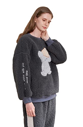 SASIGAYA Schlafanzug Damen Flanell Fleece Pyjama Hausanzug Loungewear Damen Freizeitanzug Kuschelige und Warmes Frauen Nachtwasche für Herbst/Winter Sleepwear von SASIGAYA