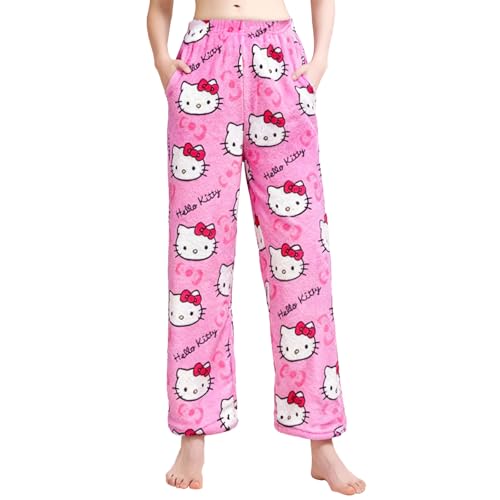 Pyjama Hose Halloween Schlafanzug Damen Pyjamas Hosen mit taschen Lang Flanell Pyjama Hose Damen Schlafhose Weich Kawaii Anime Bequeme Cartoon Casual Frauen Schlafanzughose Herbst-Winter(Taschen M) von SASMoiyug