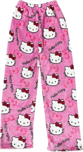 SASMoiyug Pyjamas Hose Damen, Flanell Schlafanzug Damen lang Set, Pyjamas Hose Weich Kawaii Anime Bequeme Warme Pyjamas Schlafhose Set Home Herbst-Winter Pyjama Hose (L,pink) von SASMoiyug