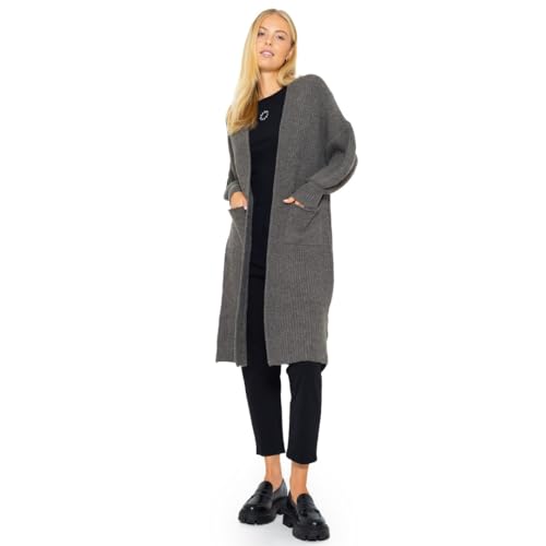 SASSYCLASSY Strickjacke Damen Lang - Cardigan Damen Lang, Oversize mit Taschen - Offene Front, Langarm - Dunkelgrau - Größe M von SASSYCLASSY