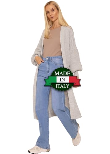 Maxi Cardigan Damen lang - Oversize Strickjacke mit Taschen - Übergangsmantel Longstrickjacke - Strickmantel Herbst Outfit Pullover & Strickjacken für Damen lang - long Cardigan hellgrau - L von SASSYCLASSY