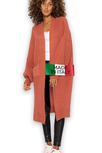 Maxi Cardigan Damen lang - Oversize Strickjacke mit Taschen - Übergangsmantel Longstrickjacke - Strickmantel Herbst Outfit Pullover & Strickjacken für Damen lang - long Cardigan rostbraun - L von SASSYCLASSY