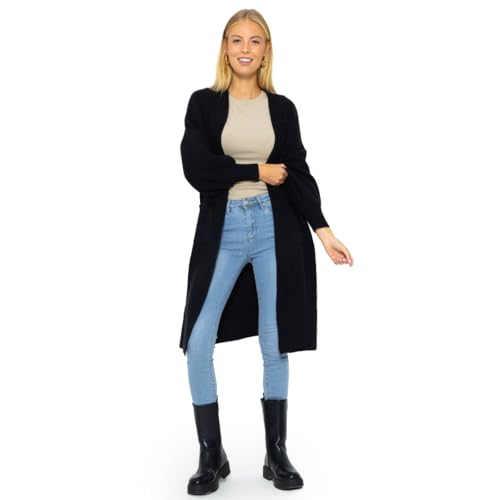 Maxi Cardigan Damen lang - Oversize Strickjacke mit Taschen - Übergangsmantel Longstrickjacke - Strickmantel Herbst Outfit Pullover & Strickjacken für Damen lang - long Cardigan schwarz - S von SASSYCLASSY