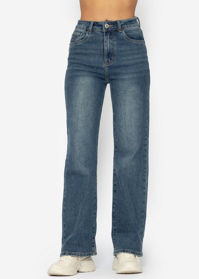 SASSYCLASSY 5-Pocket-Jeans Straight Fit Jeans Damen Mittelblau Greige von SASSYCLASSY