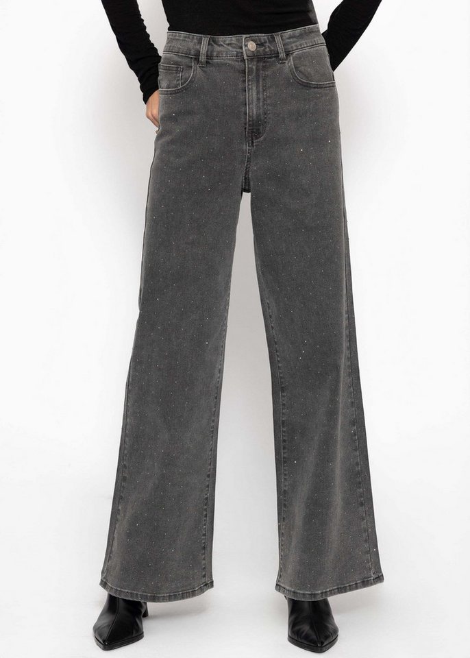SASSYCLASSY 5-Pocket-Jeans Wide Leg Jeans mit Strasssteinen für Damen von SASSYCLASSY