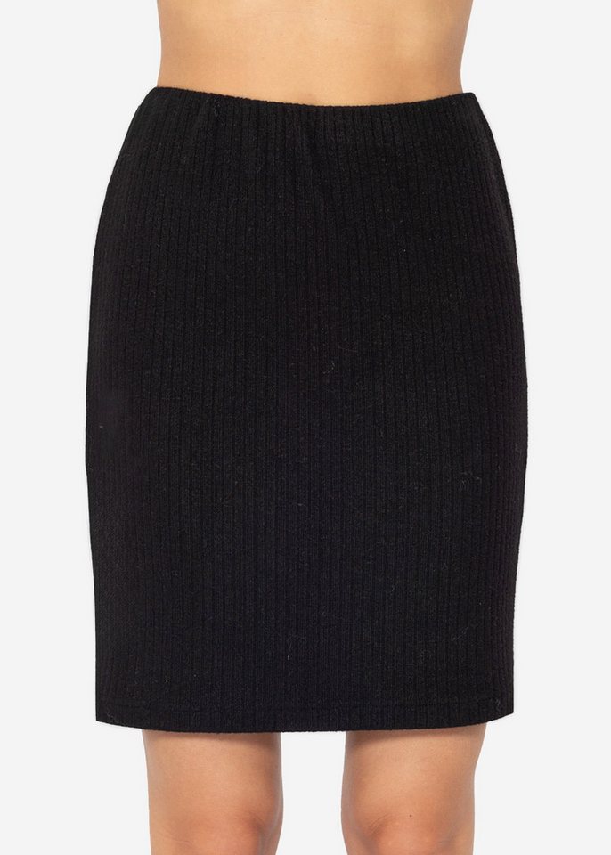 SASSYCLASSY A-Linien-Rock Gerippter Minirock Damen mit elastischem Bund Figurbetonter Rock kurz aus Ripp-Strick High Waist Elegant Schwarz von SASSYCLASSY