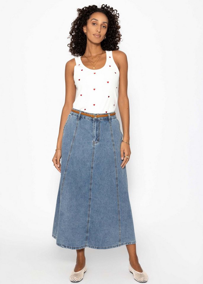 SASSYCLASSY A-Linien-Rock Robuster Midi Jeans Rock mit Teilungsnähten Midi Rock Damen aus Baumwolle mit Teilungsnähten Blau von SASSYCLASSY