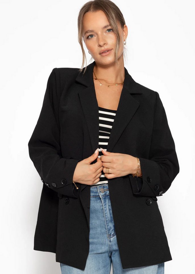 SASSYCLASSY Blusenblazer Oversize Blazer für Damen Klassischer Blazer mit Schulterpolster und doppelter Knopfleiste von SASSYCLASSY