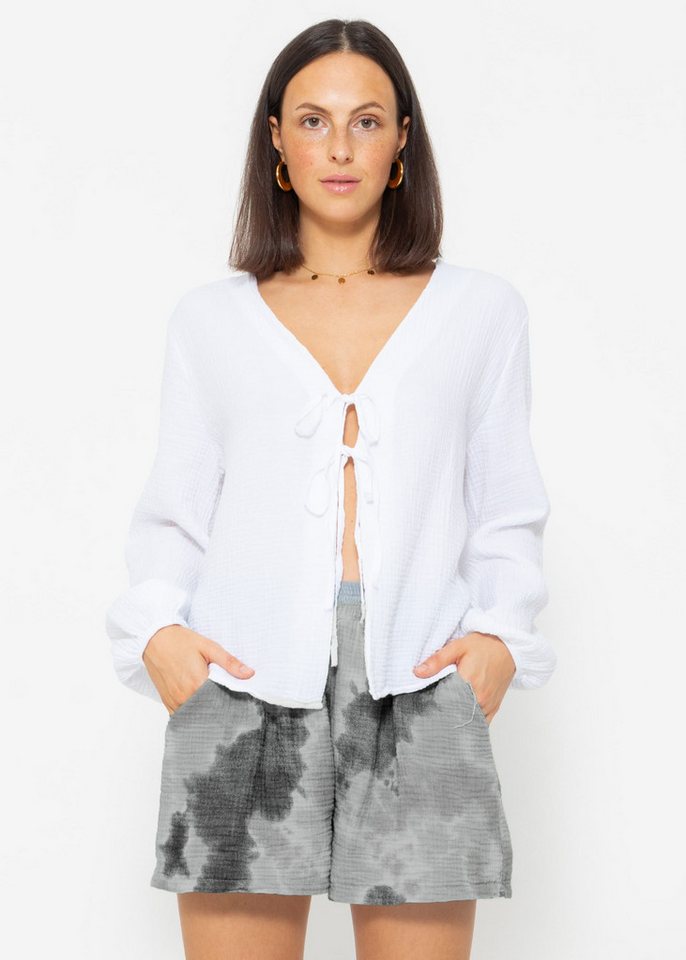 SASSYCLASSY Blusenjacke Oversized Musselin Blusenjacke mit Bindebändern Jacke aus Baumwolle mit langen Ballonärmeln SASSYCLASSY Blusenjacke Oversized Musselin Blusenjacke mit Bindebändern Jacke aus Baumwolle mit langen Ballonärmeln von SASSYCLASSY