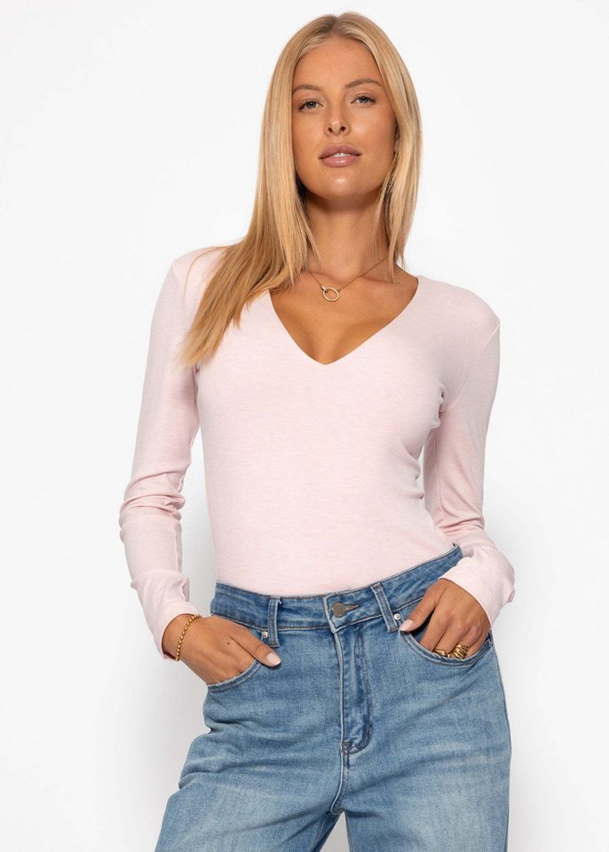 SASSYCLASSY Body Langarm Body mit V-Ausschnitt für Damen von SASSYCLASSY