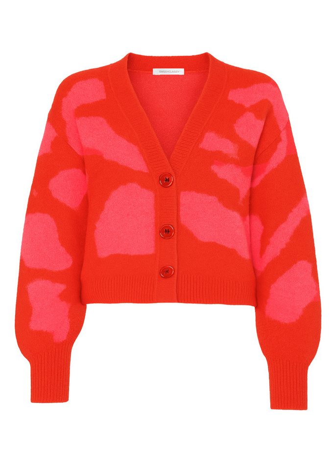 SASSYCLASSY Cardigan Cardigan mit Animal-Print für Damen Flauschiger Cardigan mit Knopfleiste und lockerem Schnitt Pink Braun von SASSYCLASSY