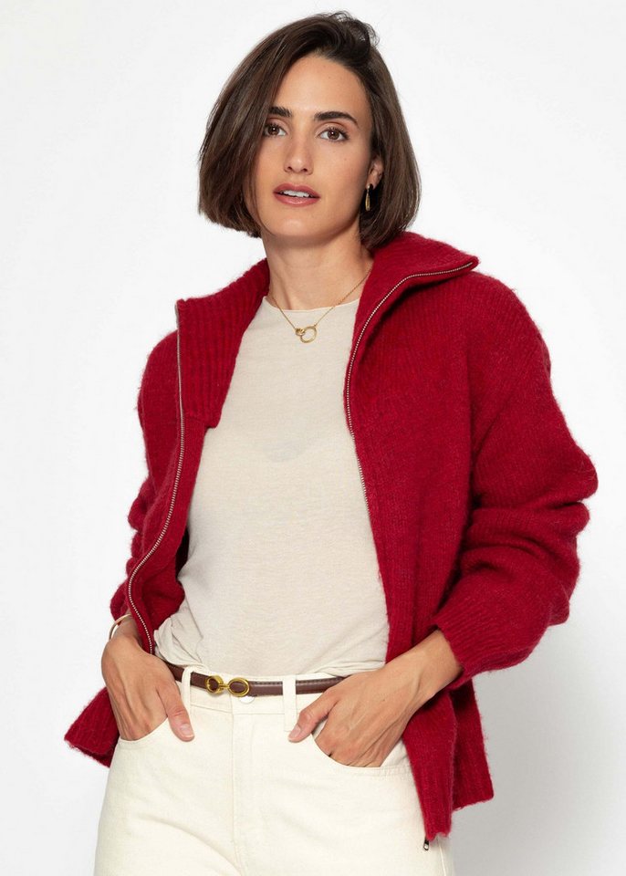 SASSYCLASSY Cardigan Cardigan mit Reißverschluss für Damen Weiche Strickjacke mit modernem Kragen Taupe Offwhite Burgundy von SASSYCLASSY