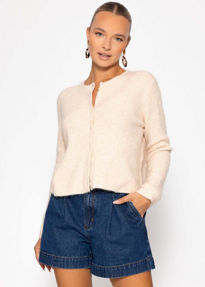 SASSYCLASSY Cardigan Cardigan mit Rippstruktur für Damen Flauschiger Strickcardigan mit Knopfleiste in geradem Schnitt von SASSYCLASSY