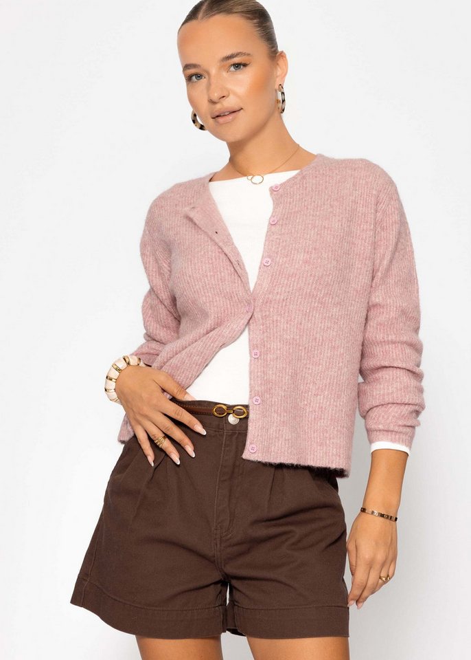 SASSYCLASSY Cardigan Cardigan mit Rippstruktur für Damen Flauschiger Strickcardigan mit Knopfleiste in geradem Schnitt von SASSYCLASSY