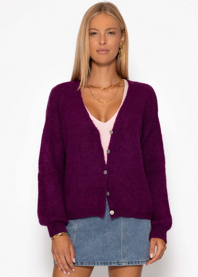 SASSYCLASSY Cardigan Cardigan mit V-Ausschnitt für Damen Gestrickter Lockerer Cardigan mit Knopfleiste Rosa Braun Grün Plum von SASSYCLASSY