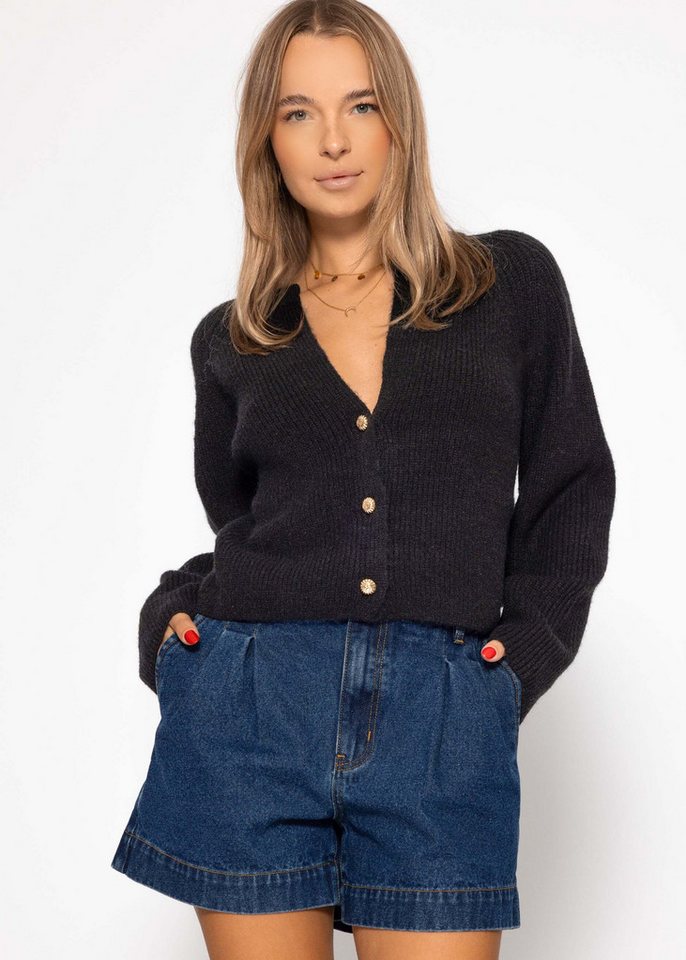 SASSYCLASSY Cardigan Cardigan mit V-Ausschnitt für Damen Weiche Strickjacke mit goldfarbenen Knöpfen Braun Grün Rosa Schwarz SASSYCLASSY Cardigan Cardigan mit V-Ausschnitt für Damen Weiche Strickjacke mit goldfarbenen Knöpfen Braun Grün Rosa Schwarz von SASSYCLASSY