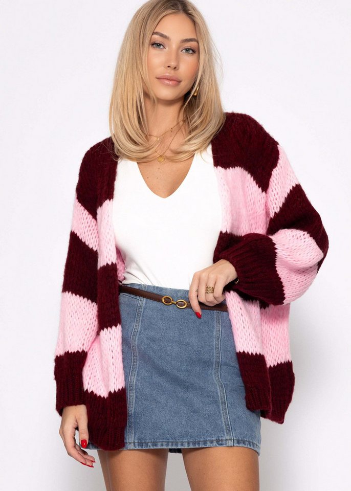 SASSYCLASSY Cardigan Gestreifter Oversize Cardigan für Damen Lockerer Cardigan aus weichem Strick mit Rippbündchen von SASSYCLASSY