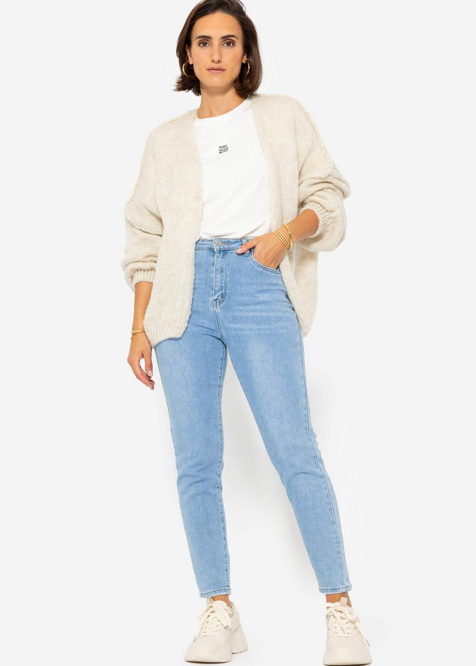 SASSYCLASSY Cardigan Lässiger Oversize Cardigan Damen mit Außennähten Offen fallende Strickjacke aus weichem Strick Elegant Grau Grün Beige von SASSYCLASSY