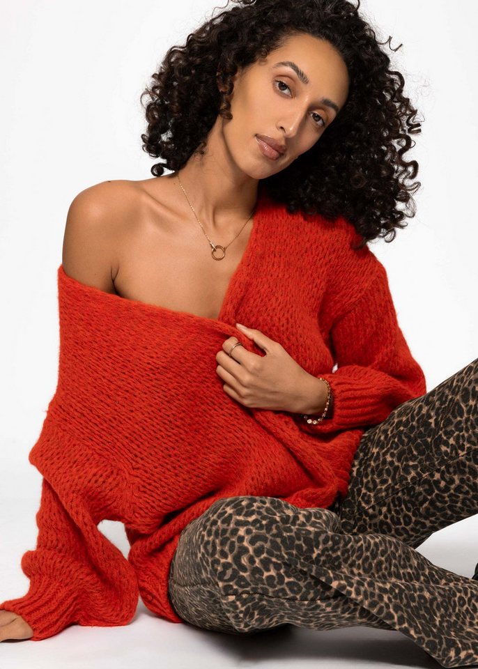 SASSYCLASSY Cardigan Oversize Strick Cardigan für Damen Flauschiger Cardigan mit offen fallendem Schnitt und Rippbündchen von SASSYCLASSY