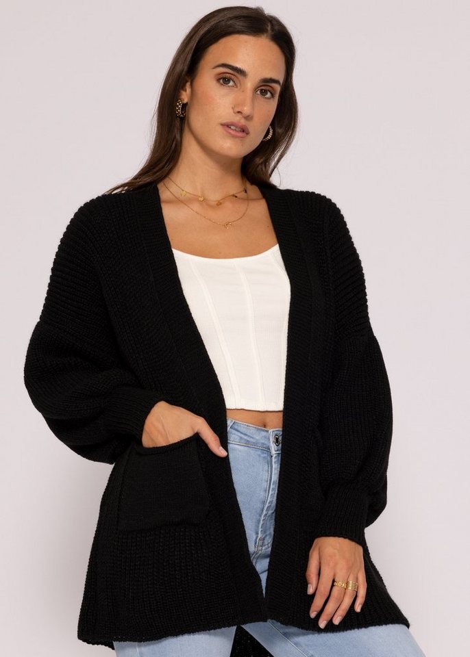 SASSYCLASSY Cardigan Oversize Strickjacke Damen aus weichem Grobstrick Lässiger Strick Cardigan mit Taschen und Ballonärmeln, Made in Italy von SASSYCLASSY